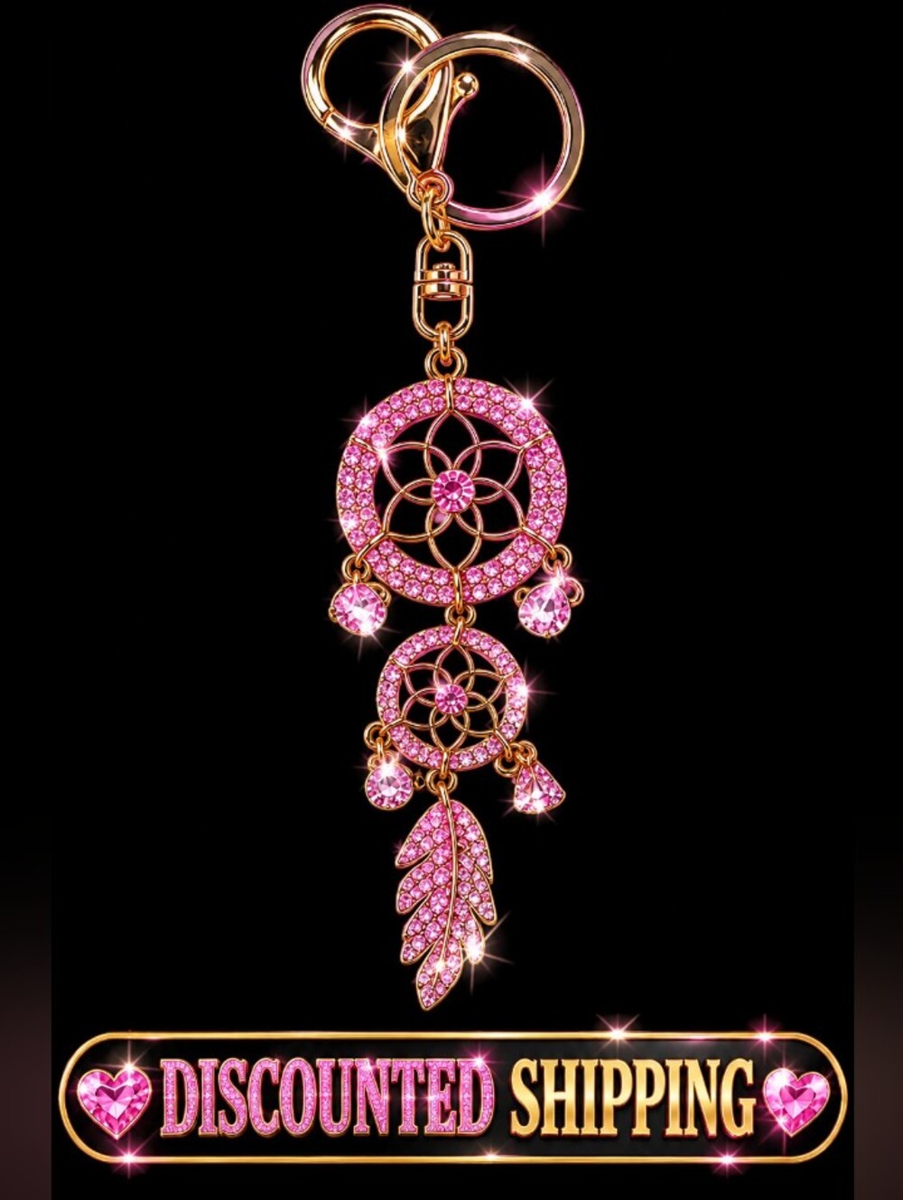 - Pink Rhinestone Dream Catcher Bag Charm